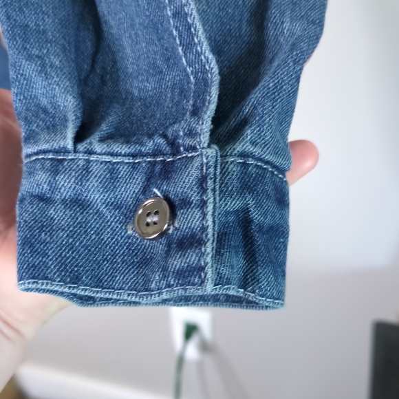 1990 Embroidered Patch Knit Sweater Vest Denim Shirt Combo Size Medium - Picture 6 of 7